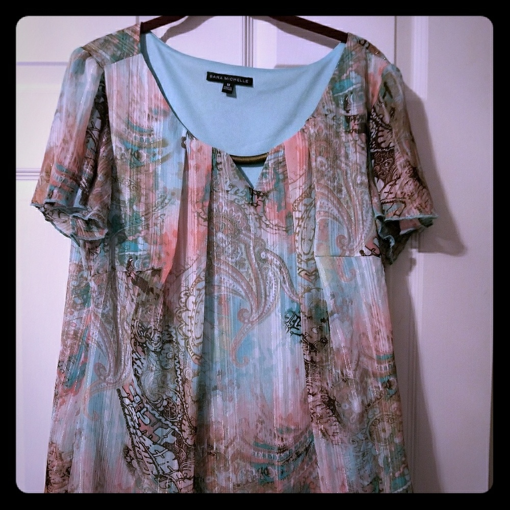 Sara Michelle turquoise blouse 1x